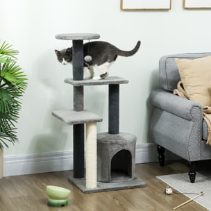 Arbre à chat gris niche 3 plateformes griffoir boule