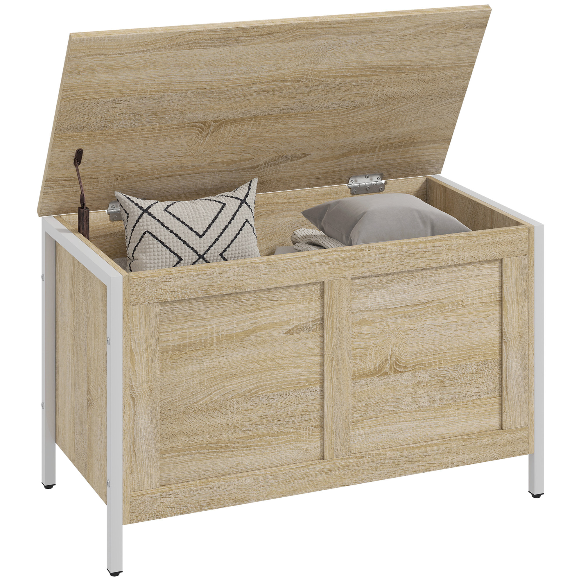 Baúl de Almacenaje para Dormitorio 95 L Banco de Almacenaje con Tapa Bisagra de Seguridad para Pasillo Salón 80x40x50 cm Roble