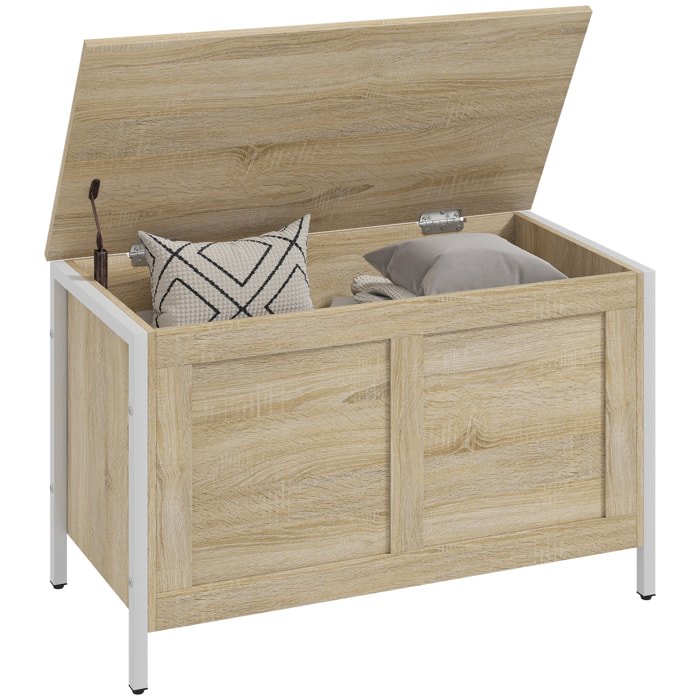 Baúl de Almacenaje para Dormitorio 95 L Banco de Almacenaje con Tapa Bisagra de Seguridad para Pasillo Salón 80x40x50 cm Roble