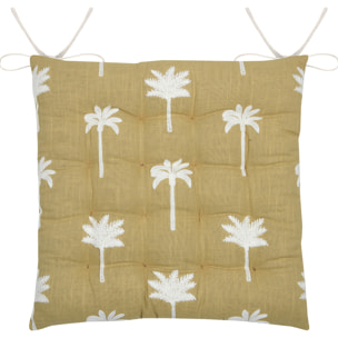Galette de chaise brodée à motifs palmiers - Jaune moutarde
