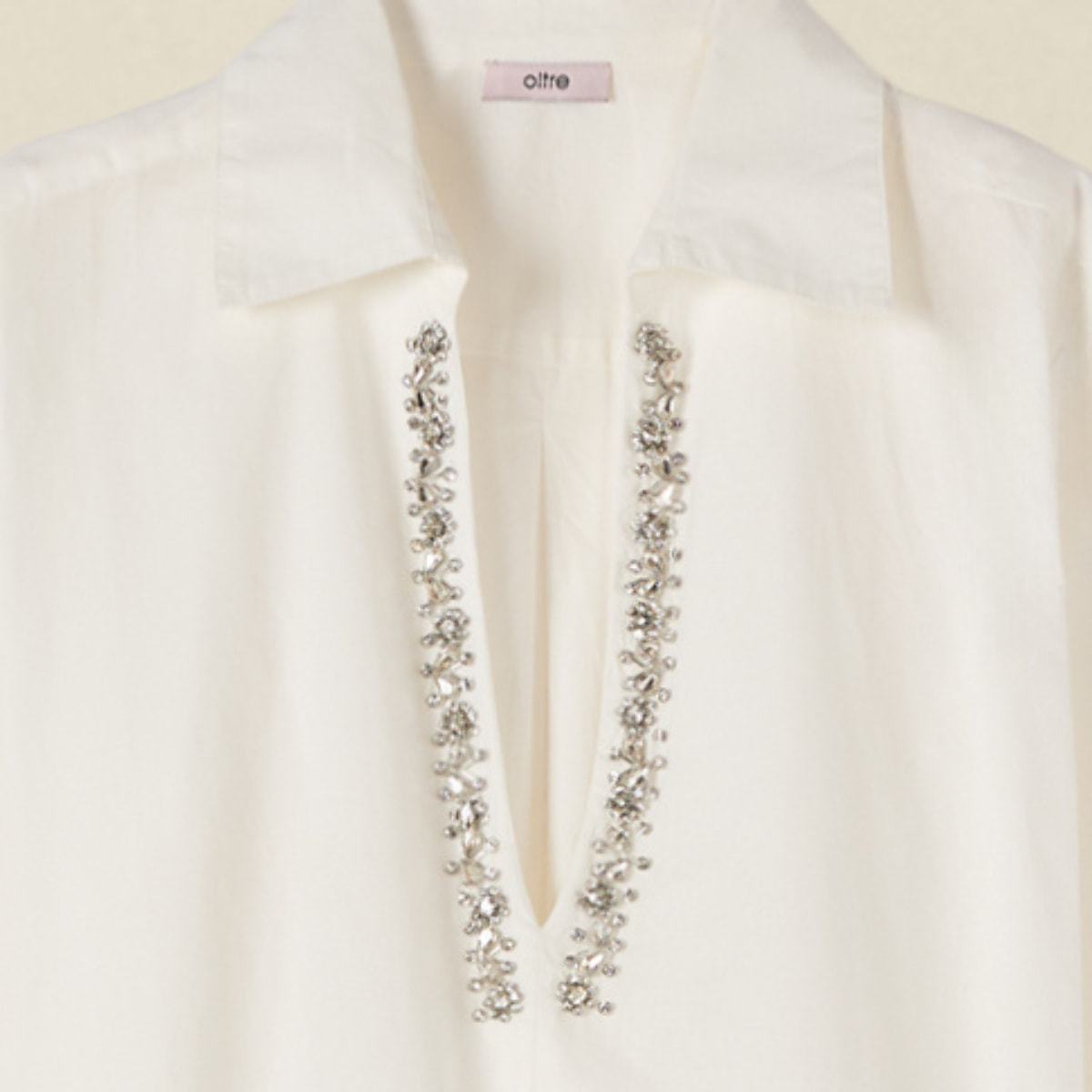 Oltre - Blusa in cotone con cristalli - Bianco