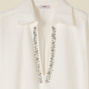 Oltre - Blusa in cotone con cristalli - Bianco
