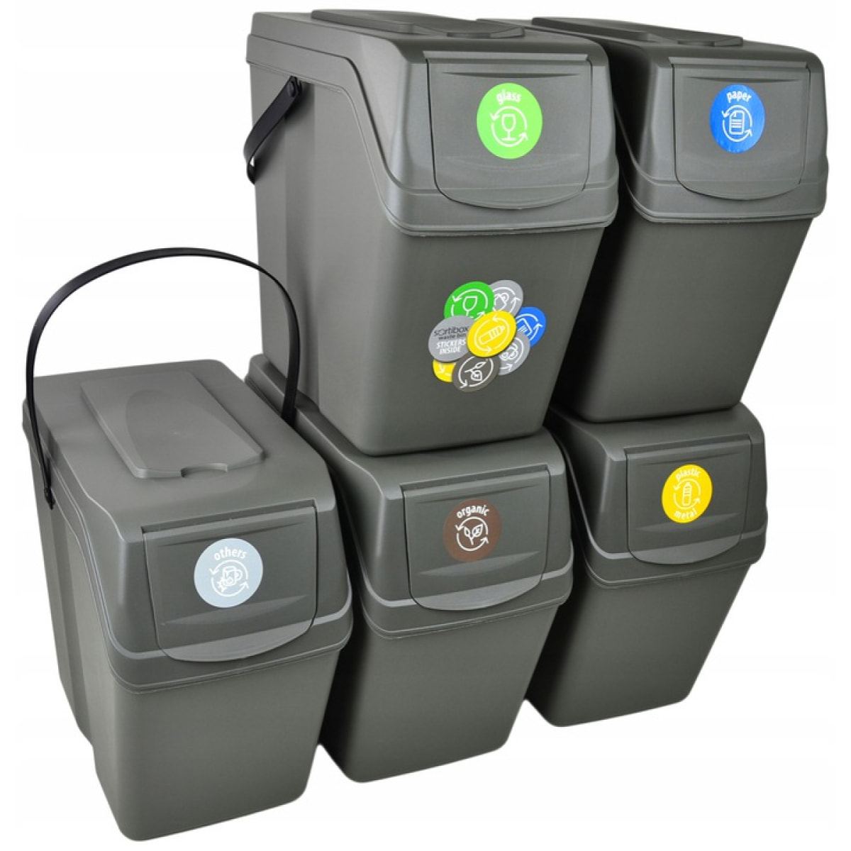 Juego de 5 cubos de reciclaje 125L Prosperplast Sortibox, gris
