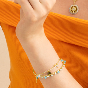 Brazalete con Cristal Azul acabado oro 18k