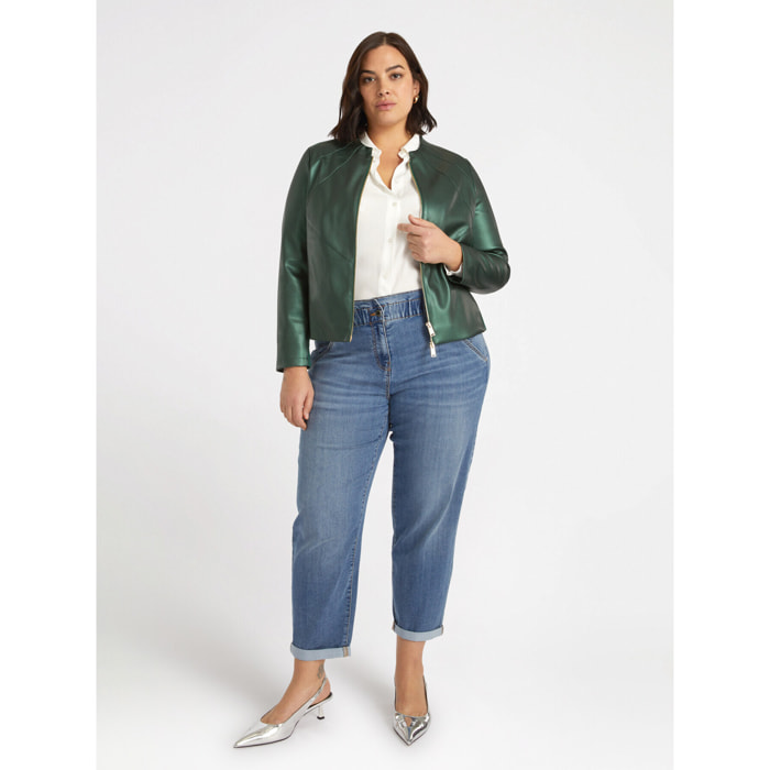 Fiorella Rubino - Chaqueta biker de tejido laminado - Verde