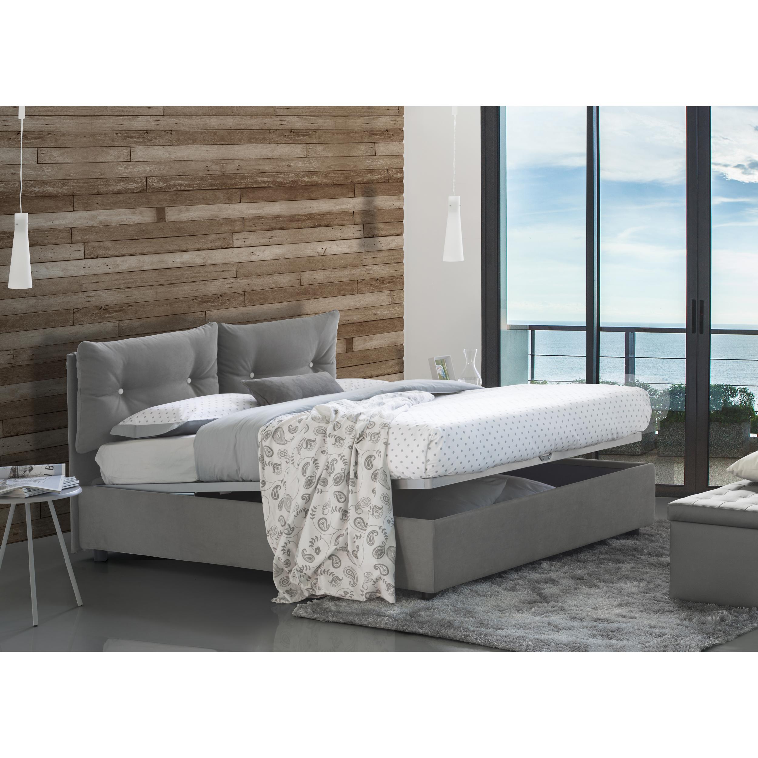 Letto singolo Adelaide, Letto contenitore con rivestimento in tessuto, 100% Made in Italy, Apertura frontale, adatto per materasso Cm 80x190, Grigio