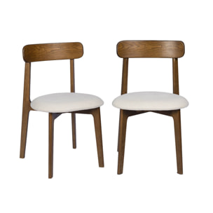 Chaise vintage bois d'hévéa teinte noyer et tissu texturé (lot de 2) VICTOIRE