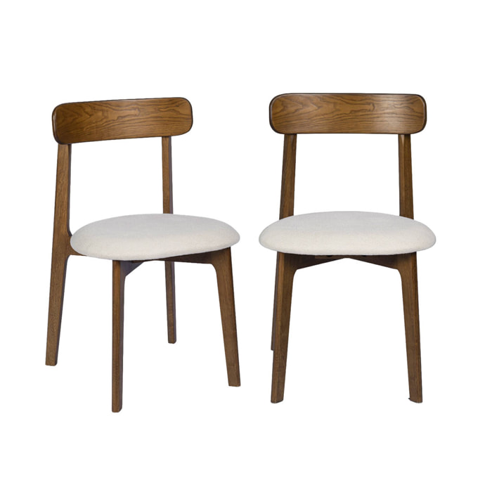 Chaise vintage bois d'hévéa teinte noyer et tissu texturé (lot de 2) VICTOIRE