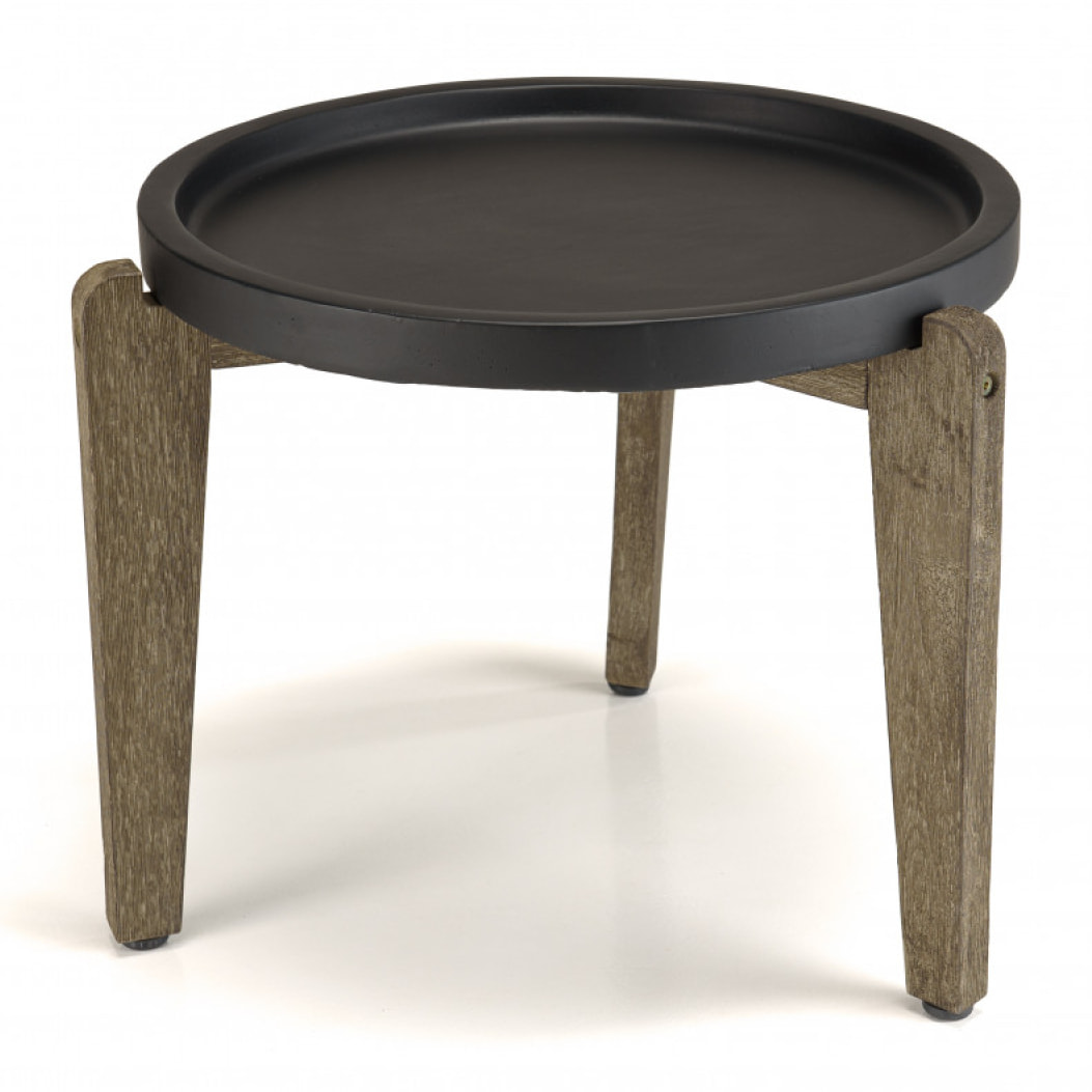 HANS - Table d'appoint 55x52cm plateau béton noir mat pieds acacia