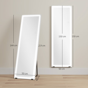 Miroir sur pied LED pleine longueur 150 x 50 cm 3 couleurs réglables