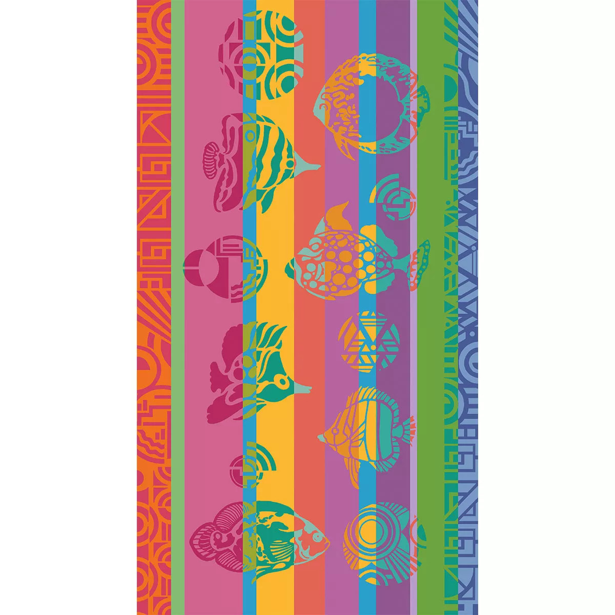 Drap de plage pur coton 500 g/m² motif jacquard multicolore Poissons pop