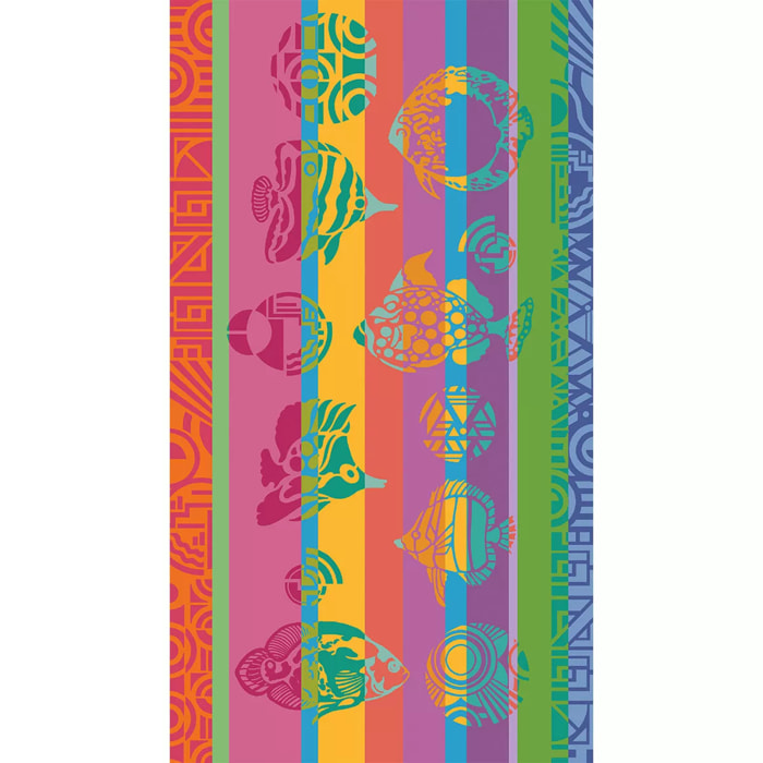 Drap de plage pur coton 500 g/m² motif jacquard multicolore Poissons pop