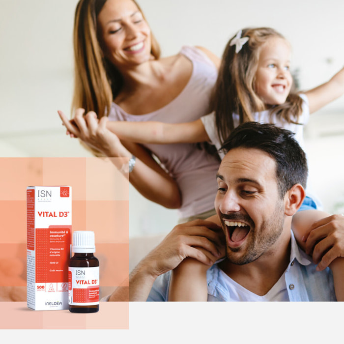 ISN - Vital D3 - 1000 UI - Complément Alimentaire riche en Vitamine D3 - Origine 100% Naturelle - Capital Osseux & Soutien de l'Immunité - Goût Neutre - Flacon Compte-gouttes 20ml