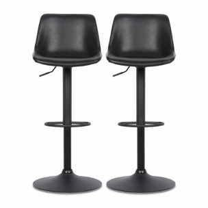 Lot de 2 tabourets de bar réglables - Noah - simili cuir noir - hauteur réglable 60.5/81.5cm . repose-pieds