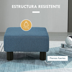 Reposapiés de Salón Taburete Bajo Tapizado en Lino Otomana Rectangular con Estructura de Madera para Sala de Estar Dormitorio Azul Oscuro