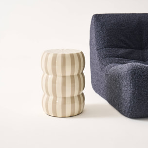 Table d'appoint. bout de canapé. table de chevet acier émaillé beige et blanc Ø33x H 46cm - Loli