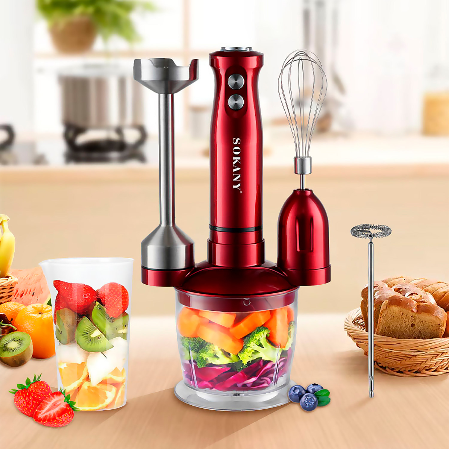 Robot da cucina multifunzione 5 in 1. Motore in rame con 600W di potenza e 2 livelli di velocità.