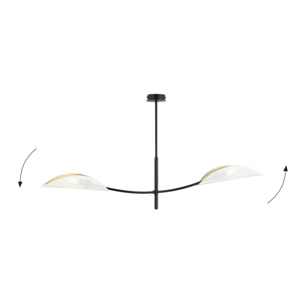 Lampada a sospensione Lotus in acciaio nero con paralumi bianco e oro