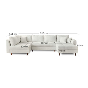 Rune - canapé panoramique d'angle gauche - 7 places - en tissu bouclette - Beige