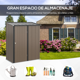 Caseta de Jardín 1,34 m² 161,5x94,5x196 cm Cobertizo Exterior de Acero Galvanizado con Puerta y Cerradura para Almacenamiento de Herramientas Marrón