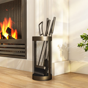 Juego Utensilios Chimenea de 5 Piezas, Juego de Accesorios para Chimenea de Metal con Escoba, Pala, Tenazas, Atizador y Soporte, Ø16x33,5 cm, Negro