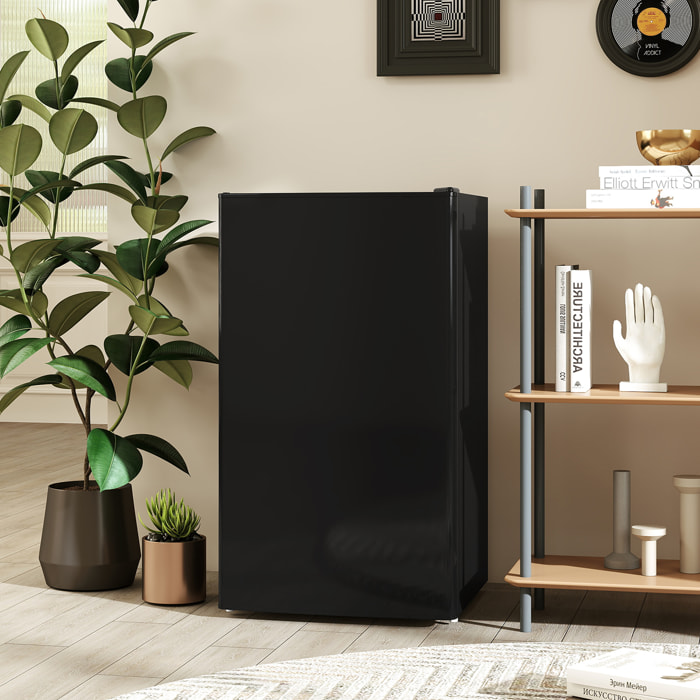 Nevera Pequeña 91 L con Congelador, Mini Frigorífico Silenciosa, Frigorífico Pequeño Bajo Encimera con Temperatura Regulable 5 Niveles, Puerta Reversible y Estantes Ajustables, Negro