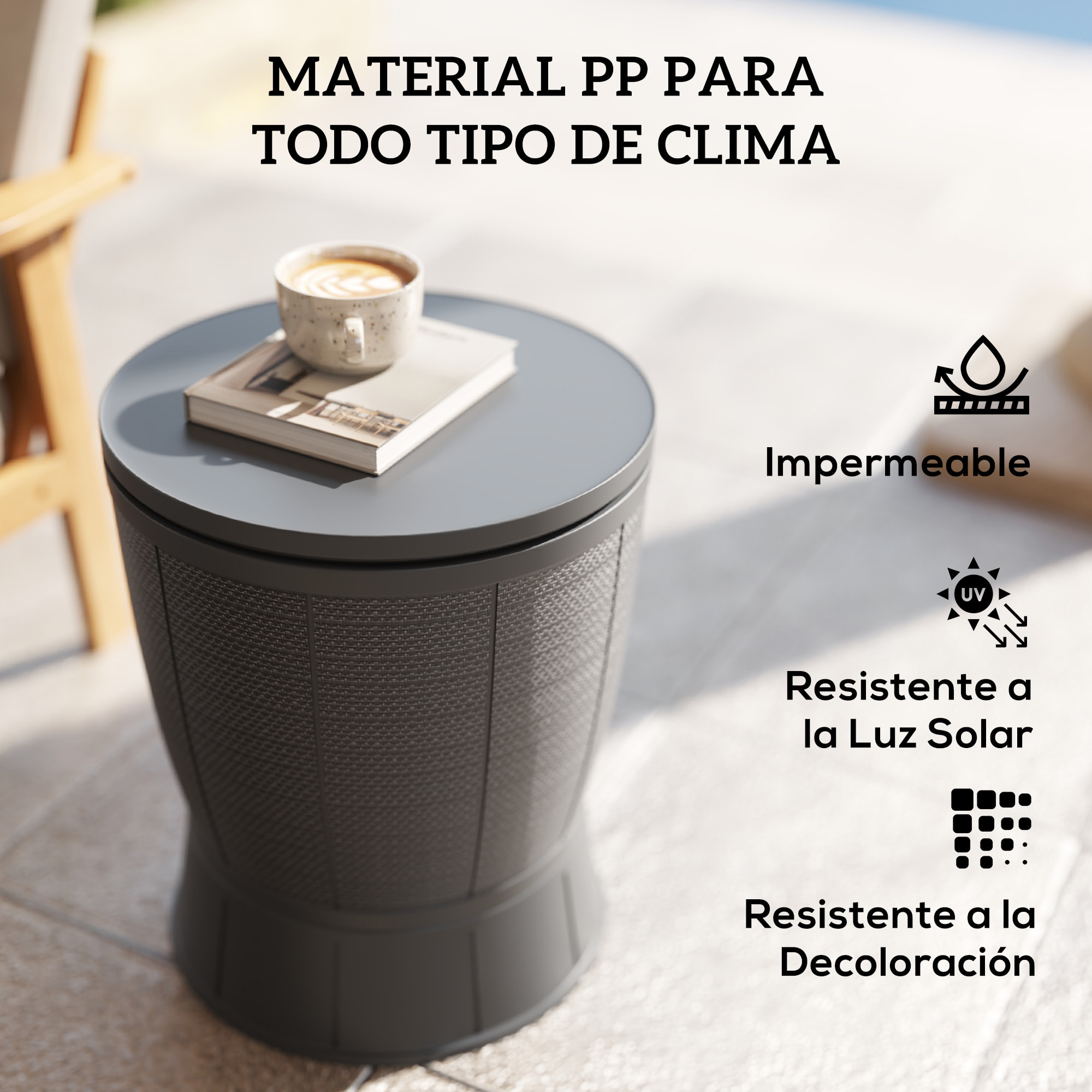 Mesa Nevera para Exterior 41 L 3 en 1 Cool Bar Mesa Auxiliar con Altura Ajustable 58-84 cm Cubo de Hielo Tapa Superior Elevable para Fiesta Piscina Jardín Patio Gris