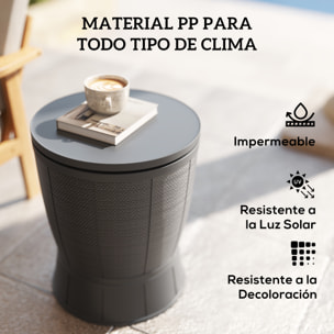 Mesa Nevera para Exterior 41 L 3 en 1 Cool Bar Mesa Auxiliar con Altura Ajustable 58-84 cm Cubo de Hielo Tapa Superior Elevable para Fiesta Piscina Jardín Patio Gris