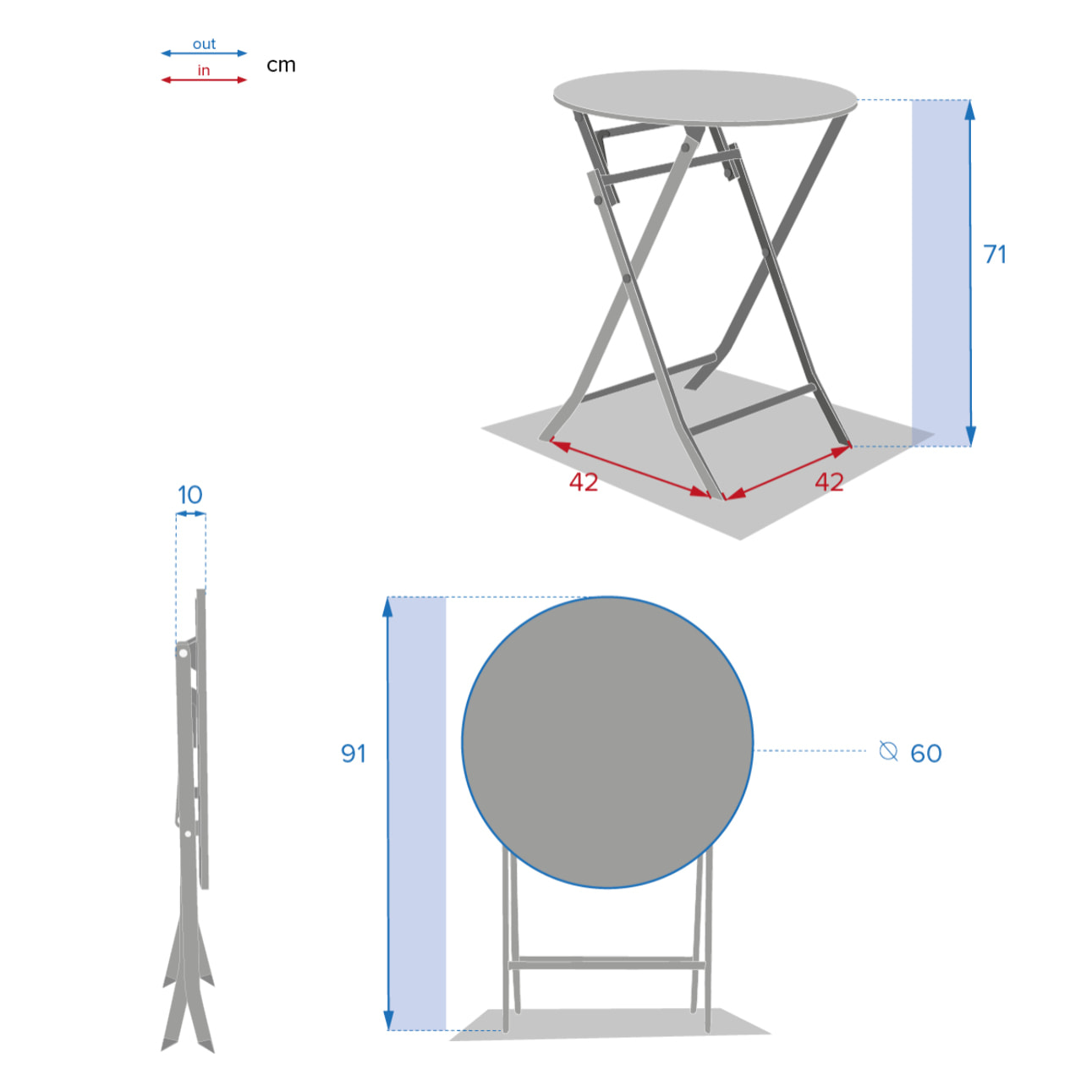 Table de jardin pliante ronde "Greensboro" graphite 2 places en acier traité époxy