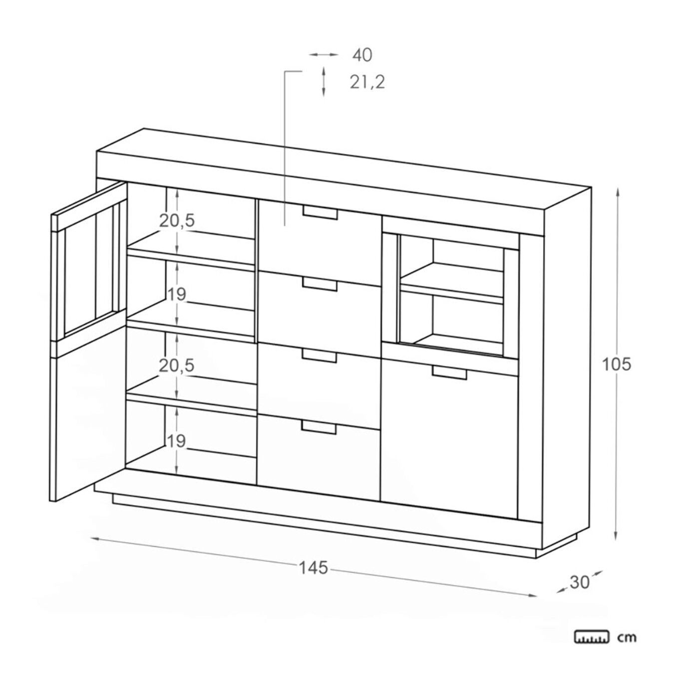 Buffet Sisal -bois massif et panneau de mdf-couleur laqué blanc mat 145 x 105 x 30 cm