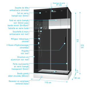 Cabine de douche MIRROR SPACE RECTANGLE rectangle 110x80x215cm