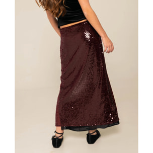 Falda recta de lentejuelas con forro de gasa de mujer