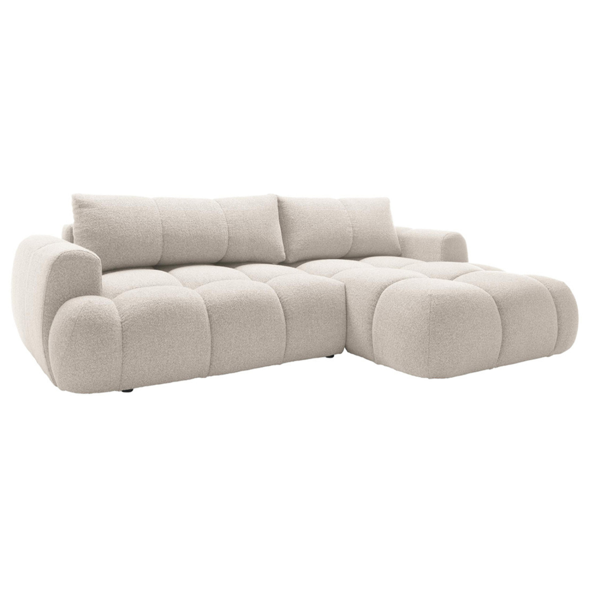 Yulin - Canapé d'angle droit 4 places convertible avec coffre en tissu bouclette - Beige