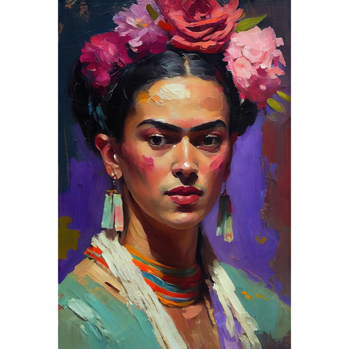Tableau de fleurs portrait de frida  Tableau alu Dibond