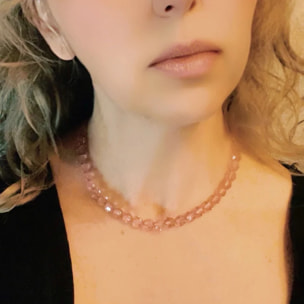 Conjunto collar y pulsera bolas facetadas en rosa. Ajustable