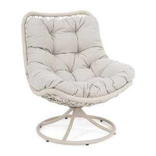 Poltrona girevole da giardino VIGO beige chiaro con intreccio in fibra sintetica e cuscino