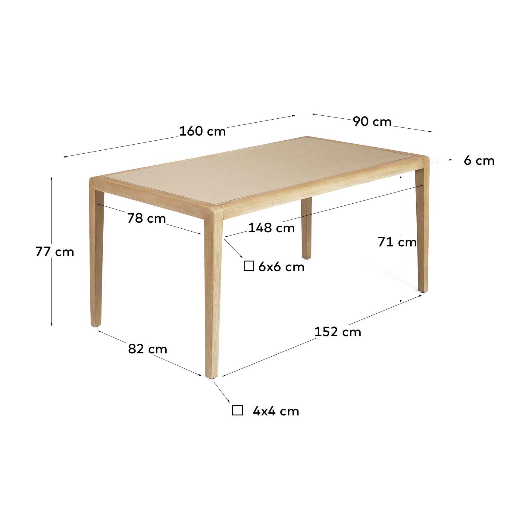 Kave Home - Tavolo Better in polycement beige e legno massiccio di acacia 160 x 90 cm FSC 100%