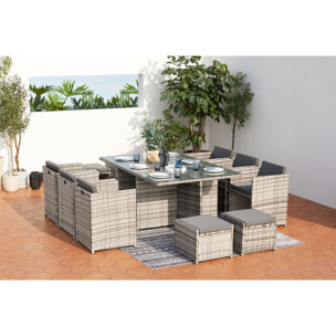 Salon de jardin encastrable 10 personnes en résine tressée gris REGINA