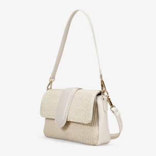 Bolso de hombro beige en rafia con solapa