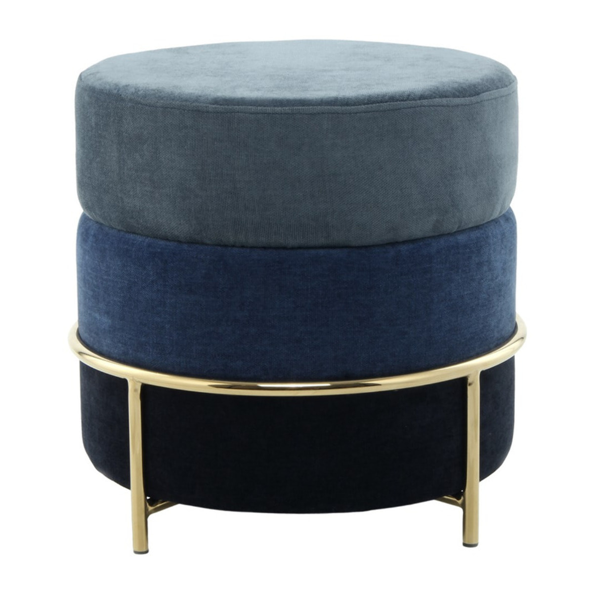 Pouf Rotondo Matilda in Velluto Blu con Struttura Cromata