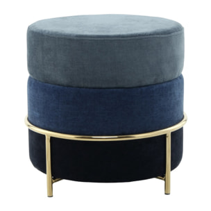 Pouf Rotondo Matilda in Velluto Blu con Struttura Cromata