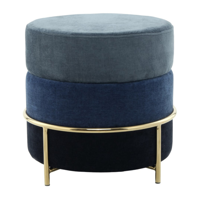 Pouf Rotondo Matilda in Velluto Blu con Struttura Cromata