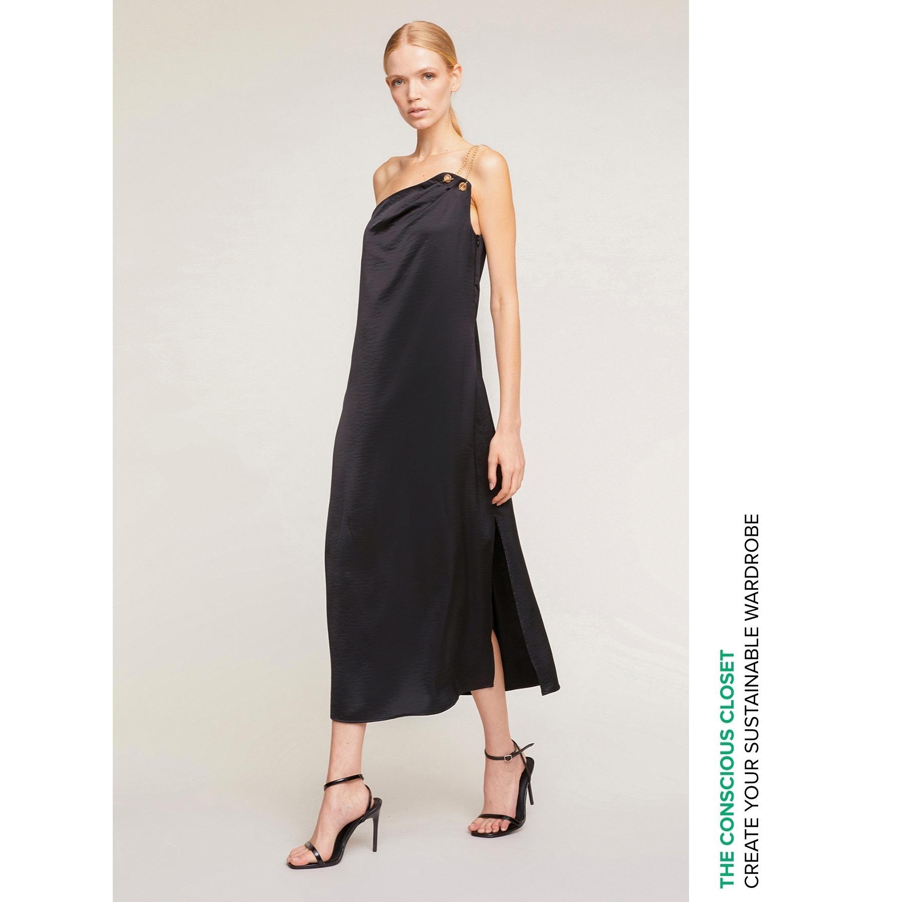 Motivi - Vestido midi de raso con tirantes de cadena - Negro