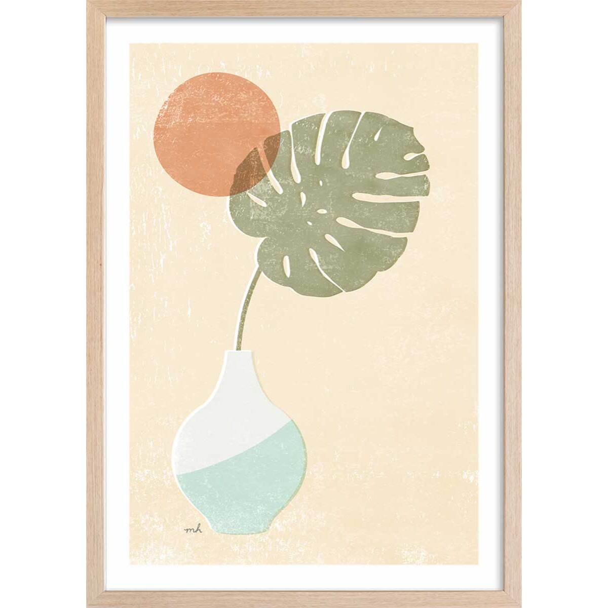 Affiche Monstera blush Affiche + cadre en bois - Chêne