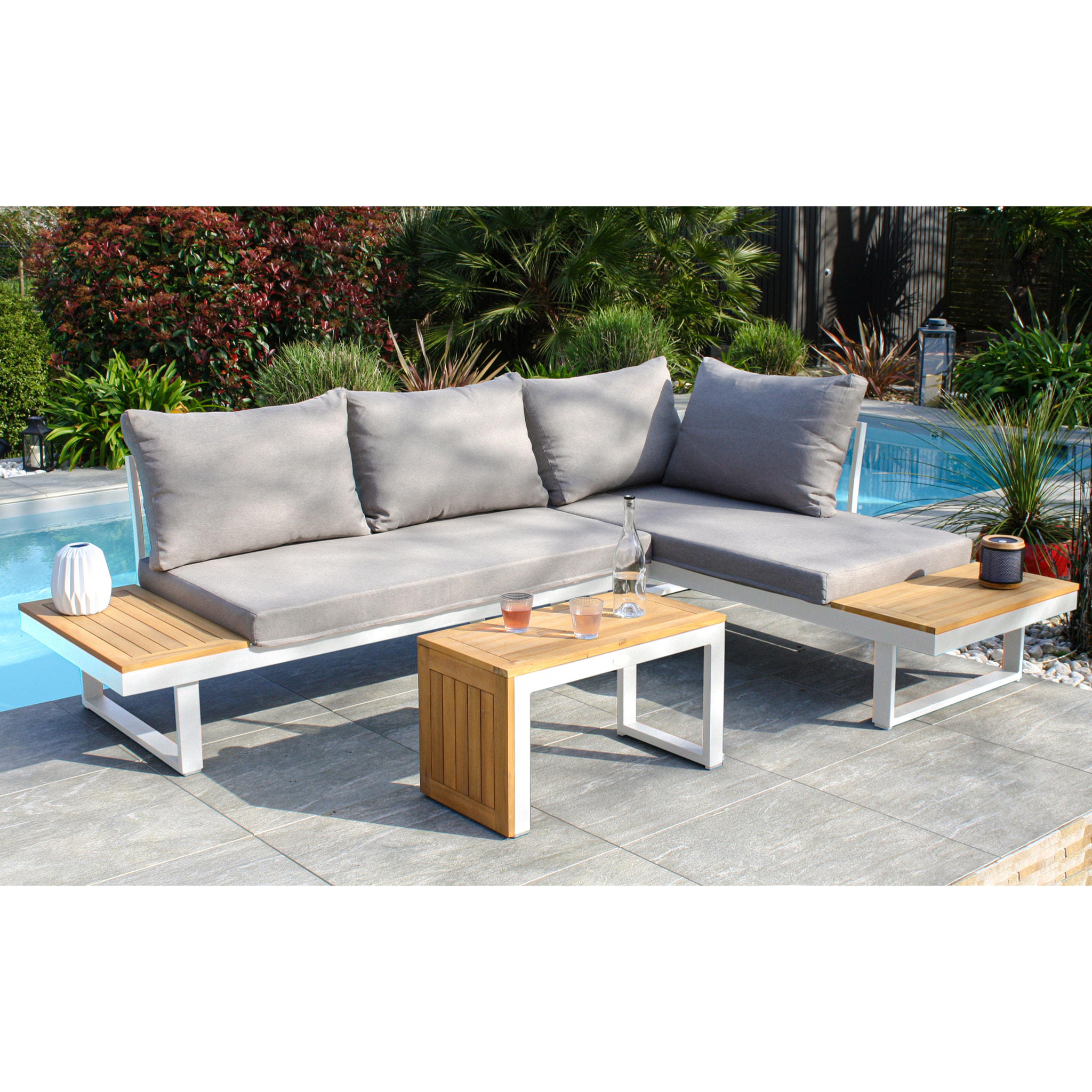 TOKYO - Salon de jardin 4 places en bois d'acacia et aluminium