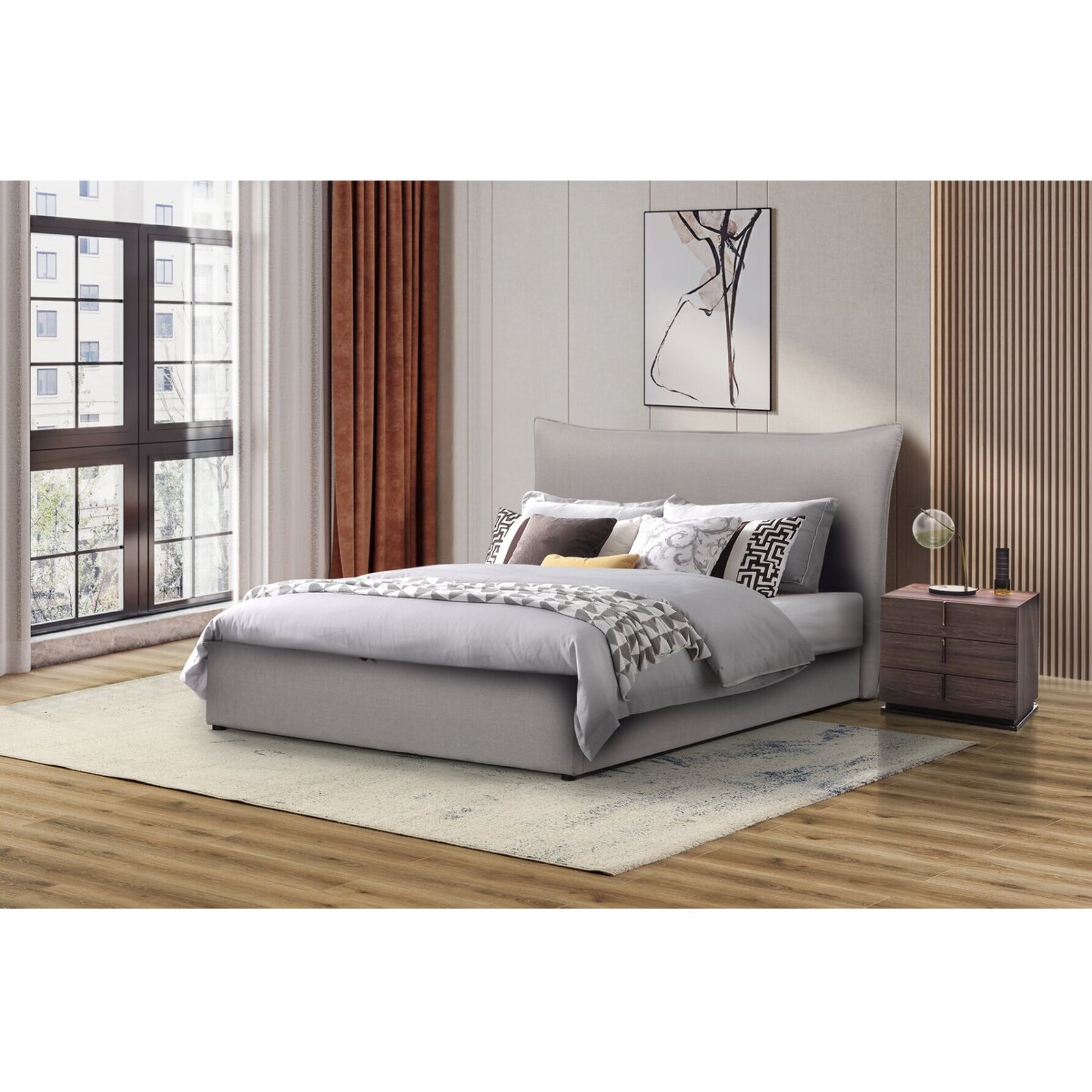 Lit coffre double "Megeve" 160 x 200 cm - Gris