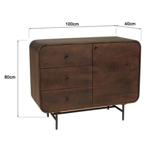 ALIX - Buffet design bois foncé et métal noir 1 porte 3 tiroirs ALIX