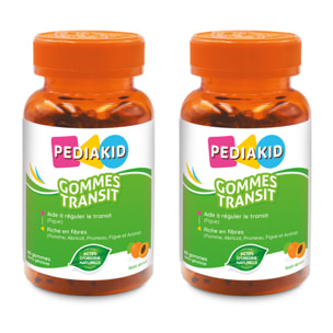 PEDIAKID - Gommes Transit - Complément alimentaire à base de fruits et d'Avoine - Riche en fibres - Aide à réguler le transit intestinal - Arôme naturel abricot - 60 gommes - Lot de 2