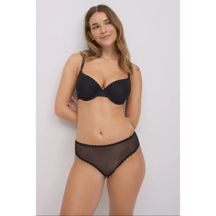 Completo reggiseno imbottito con ferretto, coppa B, e slip midi neri