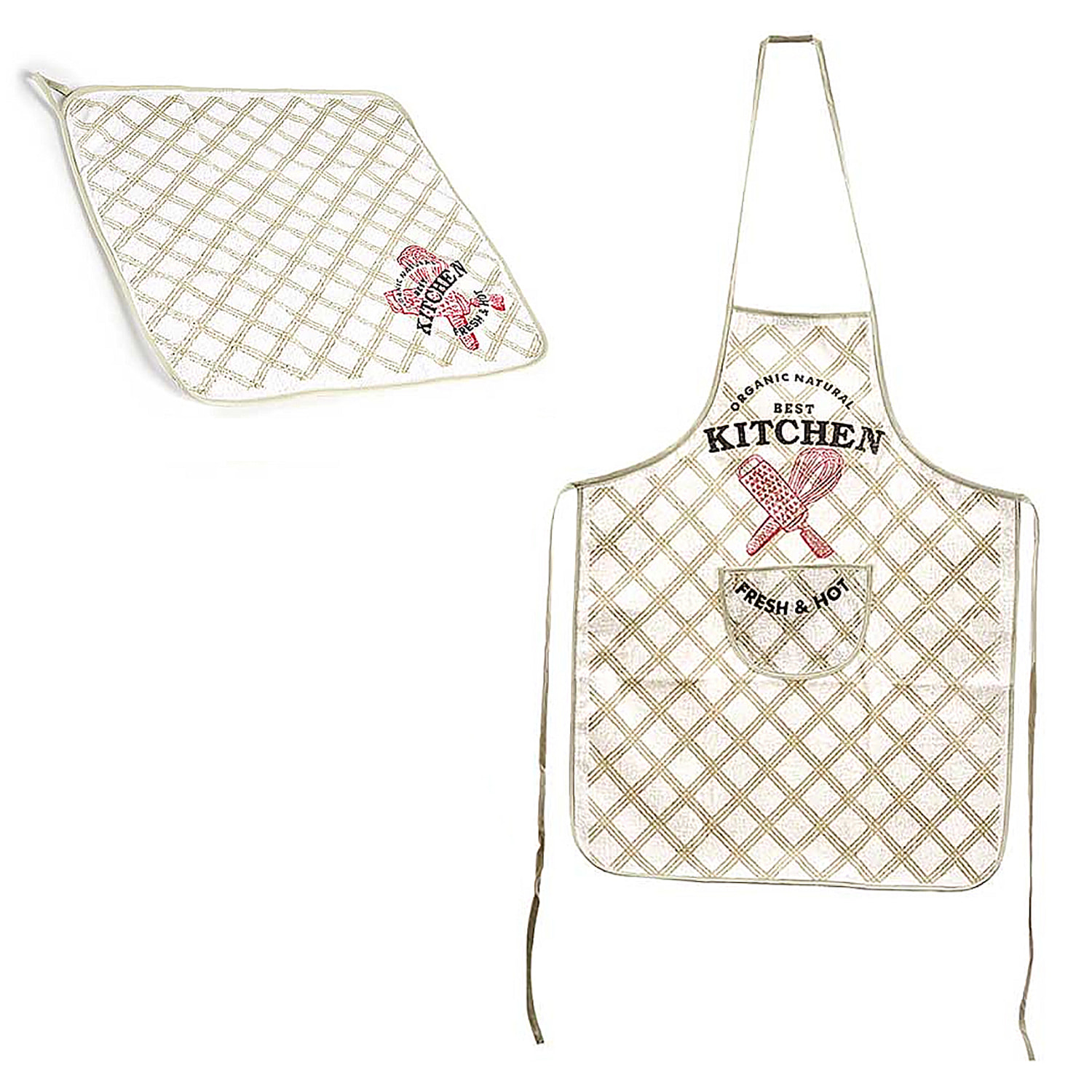 Set di grembiule + strofinaccio da cucina.